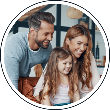 Smiling family spending time together at home